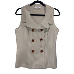 Vintage Alyn Paige sleeveless blazer off white brown buttons size small